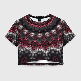 Женская футболка Crop-top 3D с принтом Красно-черный мозаичный узор  в Новосибирске, 100% полиэстер | круглая горловина, длина футболки до линии талии, рукава с отворотами | абстрактный | восточный орнамент | калейдоскоп | красный и черный | креативный | модный | мозаика | орнамент | популярный | современный
