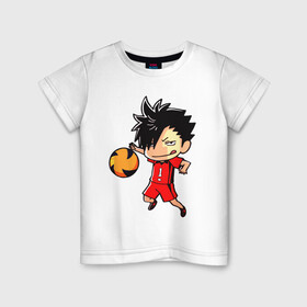 Детская футболка хлопок с принтом КУРОО ТЕЦУРО / TETSURO в Новосибирске, 100% хлопок | круглый вырез горловины, полуприлегающий силуэт, длина до линии бедер | Тематика изображения на принте: anime | haikyu | kuroo tetsuro | manga | nekoma. | аниме | волейбол | герой | куроо тецуро | манга | некома | персонаж