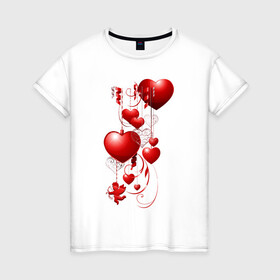 Женская футболка хлопок с принтом Праздничный купидон  в Новосибирске, 100% хлопок | прямой крой, круглый вырез горловины, длина до линии бедер, слегка спущенное плечо | день влюбленных | купидон | ленты | люблю | любовь | праздник | праздничный купидон | сердца | сердце | украшения