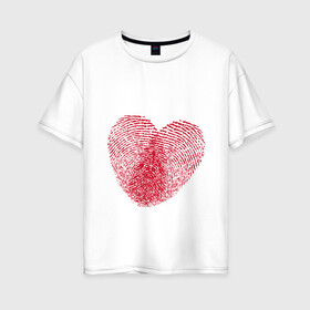 Женская футболка хлопок Oversize с принтом Отпечаток на сердце  в Новосибирске, 100% хлопок | свободный крой, круглый ворот, спущенный рукав, длина до линии бедер
 | клятва | кровь | отпечатки пальцев | отпечаток | отпечаток на сердце | сердце | узор