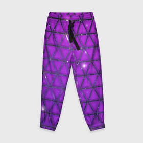 Детские брюки 3D с принтом Фиолетовые треугольники в Новосибирске, 100% полиэстер | манжеты по низу, эластичный пояс регулируется шнурком, по бокам два кармана без застежек, внутренняя часть кармана из мелкой сетки | purple | абстракция | звезды | космос | треугольник