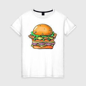Женская футболка хлопок с принтом Даблмак в Новосибирске, 100% хлопок | прямой крой, круглый вырез горловины, длина до линии бедер, слегка спущенное плечо | бургер | вредная еда | гамбургер | иллюстрация | макдак | чизбургер