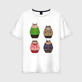Женская футболка хлопок Oversize с принтом Big Bang Totoro в Новосибирске, 100% хлопок | свободный крой, круглый ворот, спущенный рукав, длина до линии бедер
 | big bang theory | ghibli | japan | nature | neigbor | neighbour | totoro | анимация | аниме | гибли | друг | животные | лес | милый | миядзаки | мой сосед тоторо | мульт | мультфильм | природа | сосед | теория большого взрыва | тоторо