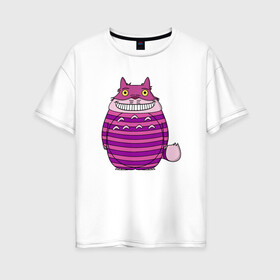 Женская футболка хлопок Oversize с принтом Totoro Cat в Новосибирске, 100% хлопок | свободный крой, круглый ворот, спущенный рукав, длина до линии бедер
 | cat | ghibli | japan | nature | neigbor | neighbour | totoro | анимация | аниме | гибли | друг | животные | кот | кошка | лес | милый | мир | миядзаки | мой сосед тоторо | мульт | мультфильм | природа | сосед | тоторо | хаяо