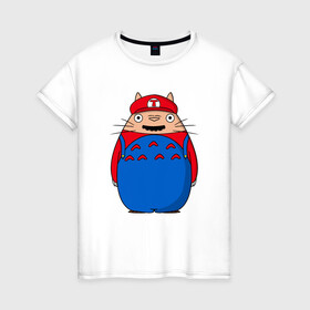 Женская футболка хлопок с принтом Totoro Mario в Новосибирске, 100% хлопок | прямой крой, круглый вырез горловины, длина до линии бедер, слегка спущенное плечо | ghibli | japan | mario | nature | neigbor | neighbour | totoro | анимация | аниме | гибли | друг | животные | лес | марио | милый | мир | миядзаки | мой сосед тоторо | мульт | мультфильм | природа | сосед | тоторо | хаяо | хранитель
