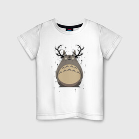 Детская футболка хлопок с принтом Totoro Deer в Новосибирске, 100% хлопок | круглый вырез горловины, полуприлегающий силуэт, длина до линии бедер | deer | ghibli | japan | nature | neigbor | neighbour | totoro | анимация | аниме | гибли | друг | животные | лес | милый | мир | миядзаки | мой сосед тоторо | мульт | мультфильм | олень | природа | сосед | тоторо | хаяо | хранитель