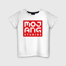 Детская футболка хлопок с принтом Mojang Studios в Новосибирске, 100% хлопок | круглый вырез горловины, полуприлегающий силуэт, длина до линии бедер | Тематика изображения на принте: gamers | games | microsoft | minecraft | mojang | xbox | иллюстрация | логотип