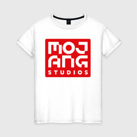Женская футболка хлопок с принтом Mojang Studios в Новосибирске, 100% хлопок | прямой крой, круглый вырез горловины, длина до линии бедер, слегка спущенное плечо | gamers | games | microsoft | minecraft | mojang | xbox | иллюстрация | логотип