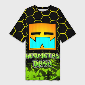 Платье-футболка 3D с принтом Geometry Dash (Классика) в Новосибирске,  |  | dash | geometry | geometry dash | геометри десш | квадрат | мобильная игра | шеометри даш