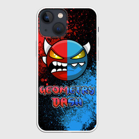 Чехол для iPhone 13 mini с принтом Geometry Dash (Red | Blue) в Новосибирске,  |  | Тематика изображения на принте: dash | geometry | geometry dash | геометри десш | квадрат | мобильная игра | шеометри даш