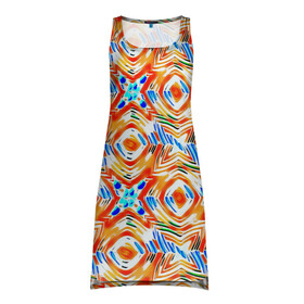 Платье-майка 3D с принтом Летний абстрактный узор  в Новосибирске, 100% полиэстер | полуприлегающий силуэт, широкие бретели, круглый вырез горловины, удлиненный подол сзади. | абстрактный | детский | желтый | красочный узор | креативный | летний | пляжный | солнечный