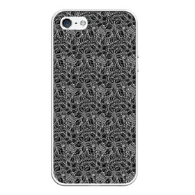 Чехол для iPhone 5/5S матовый с принтом Черно-белый ажурный узор  в Новосибирске, Силикон | Область печати: задняя сторона чехла, без боковых панелей | абстрактные цветы | абстрактный узор | ажурный | для женщин | кружевные цветы | модный | цветочный | цветы | черный и белый