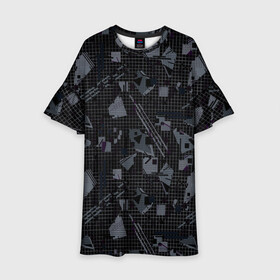 Детское платье 3D с принтом Темный серый узор мемфис в Новосибирске, 100% полиэстер | прямой силуэт, чуть расширенный к низу. Круглая горловина, на рукавах — воланы | абстрактный | геометрический | детский | клетка | клетчатый узор | линии | мемфис | популярный | современный | темно черный | школьный