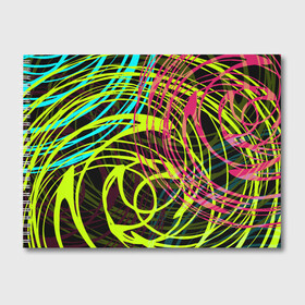 Альбом для рисования с принтом Разноцветные спирали  в Новосибирске, 100% бумага
 | матовая бумага, плотность 200 мг. | абстрактный | желтый | круги | модный | молодежный | разводы | разноцветная абстракция | розовый | современный | спирали | черный
