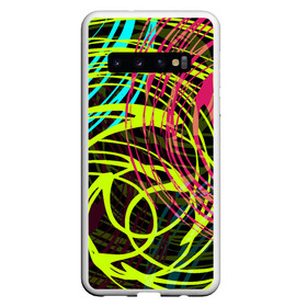 Чехол для Samsung Galaxy S10 с принтом Разноцветные спирали  в Новосибирске, Силикон | Область печати: задняя сторона чехла, без боковых панелей | абстрактный | желтый | круги | модный | молодежный | разводы | разноцветная абстракция | розовый | современный | спирали | черный