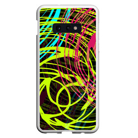 Чехол для Samsung S10E с принтом Разноцветные спирали  в Новосибирске, Силикон | Область печати: задняя сторона чехла, без боковых панелей | абстрактный | желтый | круги | модный | молодежный | разводы | разноцветная абстракция | розовый | современный | спирали | черный