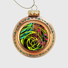 Стеклянный ёлочный шар с принтом Разноцветные спирали  в Новосибирске, Стекло | Диаметр: 80 мм | абстрактный | желтый | круги | модный | молодежный | разводы | разноцветная абстракция | розовый | современный | спирали | черный