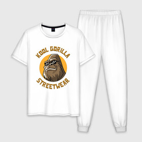Мужская пижама хлопок с принтом Koll Gorilla Streetwear в Новосибирске, 100% хлопок | брюки и футболка прямого кроя, без карманов, на брюках мягкая резинка на поясе и по низу штанин
 | Тематика изображения на принте: gorilla | koll gorilla | streetwear | горилла | обезьяна