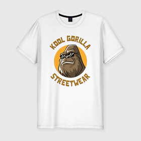 Мужская футболка хлопок Slim с принтом Koll Gorilla Streetwear в Новосибирске, 92% хлопок, 8% лайкра | приталенный силуэт, круглый вырез ворота, длина до линии бедра, короткий рукав | Тематика изображения на принте: gorilla | koll gorilla | streetwear | горилла | обезьяна