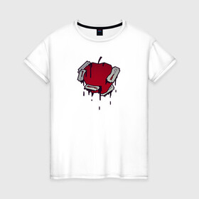 Женская футболка хлопок с принтом apple and blades в Новосибирске, 100% хлопок | прямой крой, круглый вырез горловины, длина до линии бедер, слегка спущенное плечо | apple | blade | blood | damiano david | дамиано давид | кровь | лезвие | манескин | яблоко