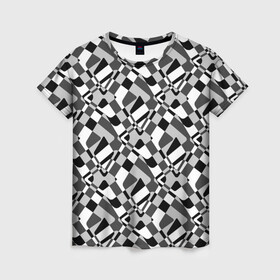 Женская футболка 3D с принтом Черно-белый абстрактный узор в Новосибирске, 100% полиэфир ( синтетическое хлопкоподобное полотно) | прямой крой, круглый вырез горловины, длина до линии бедер | абстрактный | геометрический | модный | молодежный | монохромный | простой | черный и белый