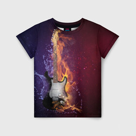 Детская футболка 3D с принтом Гитара - Огонь и вода в Новосибирске, 100% гипоаллергенный полиэфир | прямой крой, круглый вырез горловины, длина до линии бедер, чуть спущенное плечо, ткань немного тянется | Тематика изображения на принте: guitar | music | rock | гитара | музыка | рок