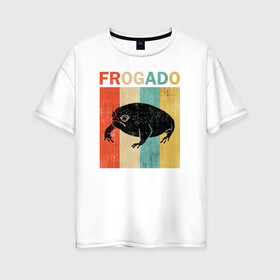 Женская футболка хлопок Oversize с принтом Дождевая жаба Frog + Avocado в Новосибирске, 100% хлопок | свободный крой, круглый ворот, спущенный рукав, длина до линии бедер
 | avocado | breviceps fuscus | english | frog | авокадо | амфибия | африка | африканская дождевая лягушка | винтаж | винтажный дизайн | дождевая жаба | жаба | иллюстрация | иностранный | лягушка | надпись | по английски