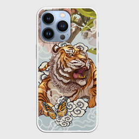 Чехол для iPhone 13 Pro с принтом Тигр в облаках в Новосибирске,  |  | бабочка | восточные мотивы | нежность | облака | сакура | тигр | хищник | цветы