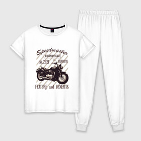Женская пижама хлопок с принтом Triumph speedmaster bonneville в Новосибирске, 100% хлопок | брюки и футболка прямого кроя, без карманов, на брюках мягкая резинка на поясе и по низу штанин | bike | speed | байк | мотор | мотоцикл | скорость | триумф