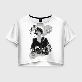 Женская футболка Crop-top 3D с принтом Free love в Новосибирске, 100% полиэстер | круглая горловина, длина футболки до линии талии, рукава с отворотами | земфира | любовь | музыка | музыканты | песни о любви