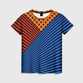 Женская футболка 3D с принтом Комбинированный полосатый узор в Новосибирске, 100% полиэфир ( синтетическое хлопкоподобное полотно) | прямой крой, круглый вырез горловины, длина до линии бедер | абстрактный | геометрический | звезды | комбинированный | косые полосы | молодежный | полосатый узор | полосы | популярный | современный