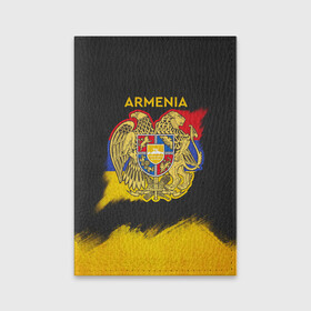 Обложка для паспорта матовая кожа с принтом Yellow and Black Armenia в Новосибирске, натуральная матовая кожа | размер 19,3 х 13,7 см; прозрачные пластиковые крепления | Тематика изображения на принте: armenia | logo | армения | армян | армяни | герб | лев и орел | лого | символ | флаг | флаг и герб армении