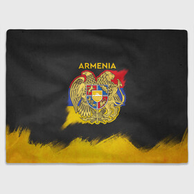 Плед 3D с принтом Yellow and Black Armenia в Новосибирске, 100% полиэстер | закругленные углы, все края обработаны. Ткань не мнется и не растягивается | armenia | logo | армения | армян | армяни | герб | лев и орел | лого | символ | флаг | флаг и герб армении