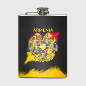 Фляга с принтом Yellow and Black Armenia в Новосибирске, металлический корпус | емкость 0,22 л, размер 125 х 94 мм. Виниловая наклейка запечатывается полностью | armenia | logo | армения | армян | армяни | герб | лев и орел | лого | символ | флаг | флаг и герб армении