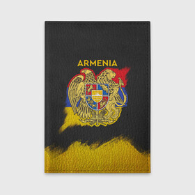 Обложка для автодокументов с принтом Yellow and Black Armenia в Новосибирске, натуральная кожа |  размер 19,9*13 см; внутри 4 больших “конверта” для документов и один маленький отдел — туда идеально встанут права | Тематика изображения на принте: armenia | logo | армения | армян | армяни | герб | лев и орел | лого | символ | флаг | флаг и герб армении