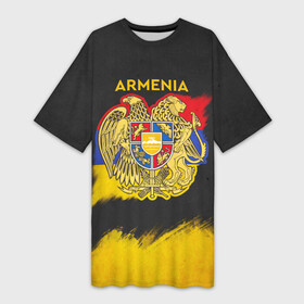Платье-футболка 3D с принтом Yellow and Black Armenia в Новосибирске,  |  | armenia | logo | армения | армян | армяни | герб | лев и орел | лого | символ | флаг | флаг и герб армении