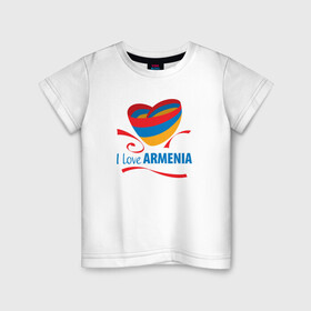 Детская футболка хлопок с принтом Я люблю Армению в Новосибирске, 100% хлопок | круглый вырез горловины, полуприлегающий силуэт, длина до линии бедер | Тематика изображения на принте: armenia | logo | армения | армян | армяни | герб | лев и орел | лого | символ | флаг | флаг и герб армении