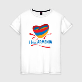Женская футболка хлопок с принтом Я люблю Армению в Новосибирске, 100% хлопок | прямой крой, круглый вырез горловины, длина до линии бедер, слегка спущенное плечо | armenia | logo | армения | армян | армяни | герб | лев и орел | лого | символ | флаг | флаг и герб армении