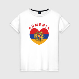 Женская футболка хлопок с принтом The Heart of Armenia в Новосибирске, 100% хлопок | прямой крой, круглый вырез горловины, длина до линии бедер, слегка спущенное плечо | armenia | logo | армения | армян | армяни | герб | лев и орел | лого | символ | флаг | флаг и герб армении