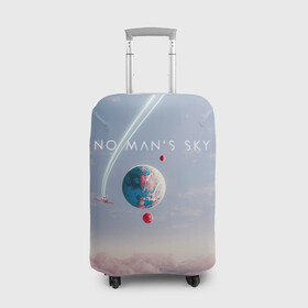 Чехол для чемодана 3D с принтом No mans sky в Новосибирске, 86% полиэфир, 14% спандекс | двустороннее нанесение принта, прорези для ручек и колес | game | games | no mans sky | no men sky | space | выжывалка | игра | игры | космические корабли | космический корабль | космос | ноу менс скай | планеты | путешествие | путешествия