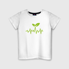 Детская футболка хлопок с принтом Vegan Pulse в Новосибирске, 100% хлопок | круглый вырез горловины, полуприлегающий силуэт, длина до линии бедер | green | greenpaece | vegan | yoga | веган | вегетарианец | гринпис | дерево | еда | животные | жизнь | здоровье | зеленый | йога | мир | овощи | пища | планета | природа | пульс | фрукты