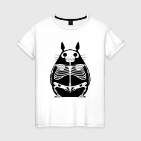 Женская футболка хлопок с принтом Totoro Skeletor в Новосибирске, 100% хлопок | прямой крой, круглый вырез горловины, длина до линии бедер, слегка спущенное плечо | Тематика изображения на принте: ghibli | japan | nature | neigbor | neighbour | totoro | анимация | аниме | гибли | друг | животные | лес | милый | мир | миядзаки | мой сосед тоторо | мульт | мультфильм | природа | скелет | сосед | тоторо | хаяо | хранитель