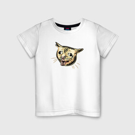 Детская футболка хлопок с принтом Кашлюющий котик мем в Новосибирске, 100% хлопок | круглый вырез горловины, полуприлегающий силуэт, длина до линии бедер | coughing cat | голова кота | забавные животные | иллюстрация | кашлюющий кот | кот мем | котик | коты | кошки | мемы | рисунок | смешные коты