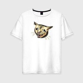 Женская футболка хлопок Oversize с принтом Кашлюющий котик мем в Новосибирске, 100% хлопок | свободный крой, круглый ворот, спущенный рукав, длина до линии бедер
 | coughing cat | голова кота | забавные животные | иллюстрация | кашлюющий кот | кот мем | котик | коты | кошки | мемы | рисунок | смешные коты