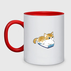 Кружка двухцветная с принтом Котёнок отдыхает в Новосибирске, керамика | объем — 330 мл, диаметр — 80 мм. Цветная ручка и кайма сверху, в некоторых цветах — вся внутренняя часть | арт | кот | котёнок | кошка | милая кошка | милый кот | милый котёнок | отдых | пончик | рисунок | рыжая кошка | рыжий кот | рыжий котёнок