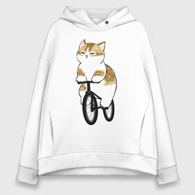 Женское худи Oversize хлопок с принтом Котик на велосипеде в Новосибирске, френч-терри — 70% хлопок, 30% полиэстер. Мягкий теплый начес внутри —100% хлопок | боковые карманы, эластичные манжеты и нижняя кромка, капюшон на магнитной кнопке | арт | велосипед | ветер | кот | котёнок | кошка | милая кошка | милый кот | милый котёнок | отдых | отдыхает | пончик | рисунок