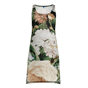 Платье-майка 3D с принтом Винтажные цветы в Новосибирске, 100% полиэстер | полуприлегающий силуэт, широкие бретели, круглый вырез горловины, удлиненный подол сзади. | букет | винтажный стиль | для девушек | цветы