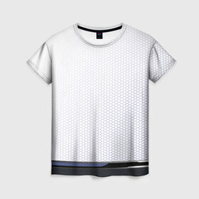 Женская футболка 3D с принтом Абстракт в Новосибирске, 100% полиэфир ( синтетическое хлопкоподобное полотно) | прямой крой, круглый вырез горловины, длина до линии бедер | аннотация | белый | геометрический | графический | линия | металл | пространство | текстура | технология | узор | черный | шаблон