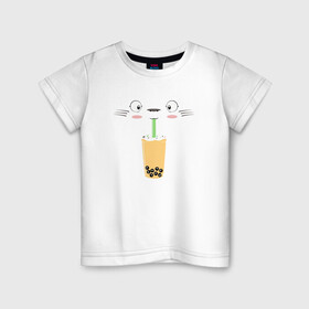 Детская футболка хлопок с принтом Totoro Drink в Новосибирске, 100% хлопок | круглый вырез горловины, полуприлегающий силуэт, длина до линии бедер | ghibli | japan | nature | neigbor | neighbour | totoro | анимация | аниме | гибли | друг | животные | лес | милый | мир | миядзаки | мой сосед тоторо | мульт | мультфильм | природа | сок | сосед | сусуватари | тоторо | хаяо