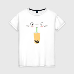 Женская футболка хлопок с принтом Totoro Drink в Новосибирске, 100% хлопок | прямой крой, круглый вырез горловины, длина до линии бедер, слегка спущенное плечо | ghibli | japan | nature | neigbor | neighbour | totoro | анимация | аниме | гибли | друг | животные | лес | милый | мир | миядзаки | мой сосед тоторо | мульт | мультфильм | природа | сок | сосед | сусуватари | тоторо | хаяо